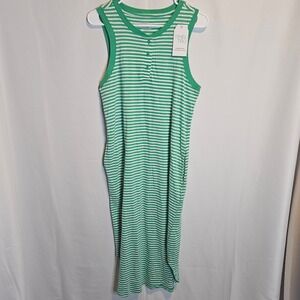 Time and‎ Tru Striped Henley Dress Women's Size S Sleeveless Casual Green White